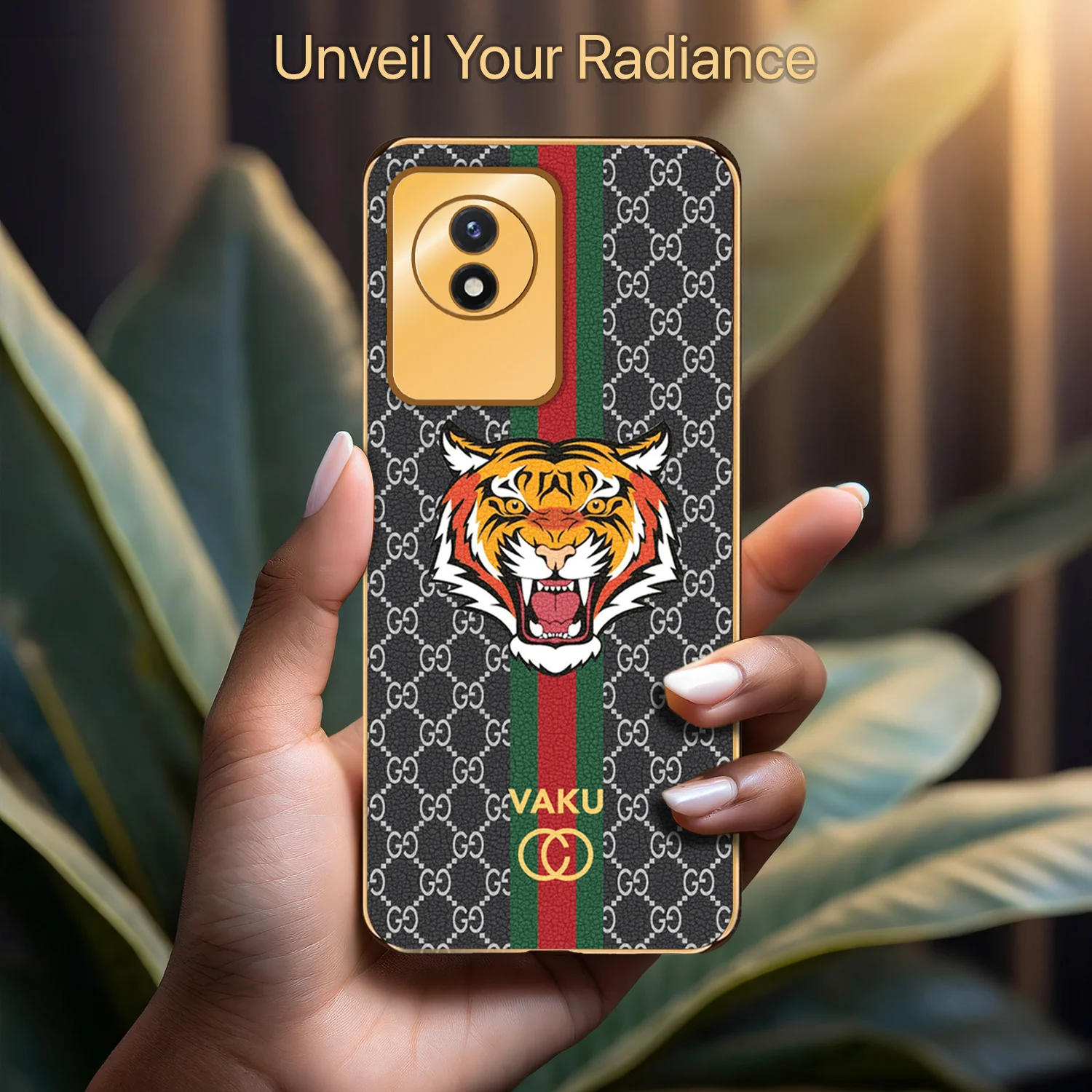 Vaku® Vivo Y02 Lynx Designer Leather Pattern Gold Electroplated Soft TPU Back Cover Case - Image 17