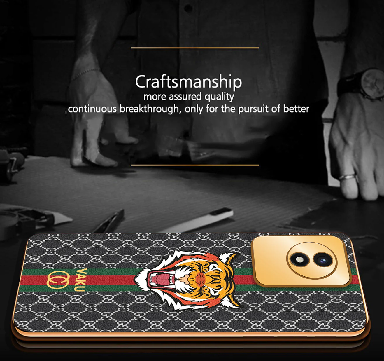 Vaku® Vivo Y02 Lynx Designer Leather Pattern Gold Electroplated Soft TPU Back Cover Case - Image 5
