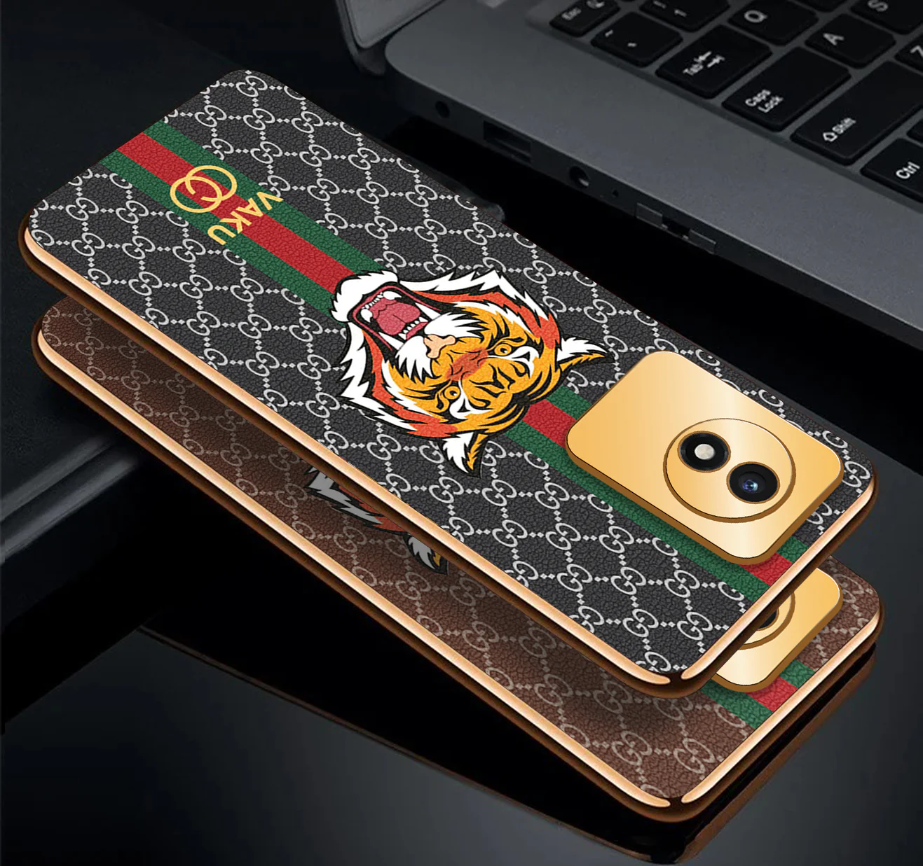 Vaku® Vivo Y02 Lynx Designer Leather Pattern Gold Electroplated Soft TPU Back Cover Case - Image 6