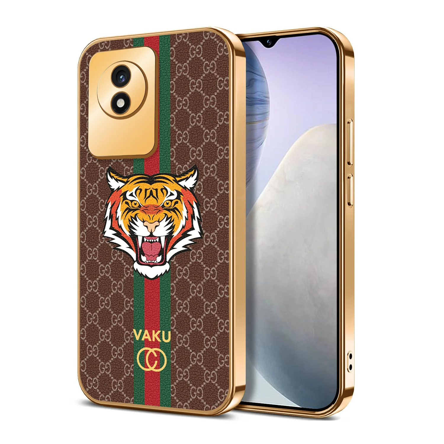 Vaku® Vivo Y02 Lynx Designer Leather Pattern Gold Electroplated Soft TPU Back Cover Case - Image 8