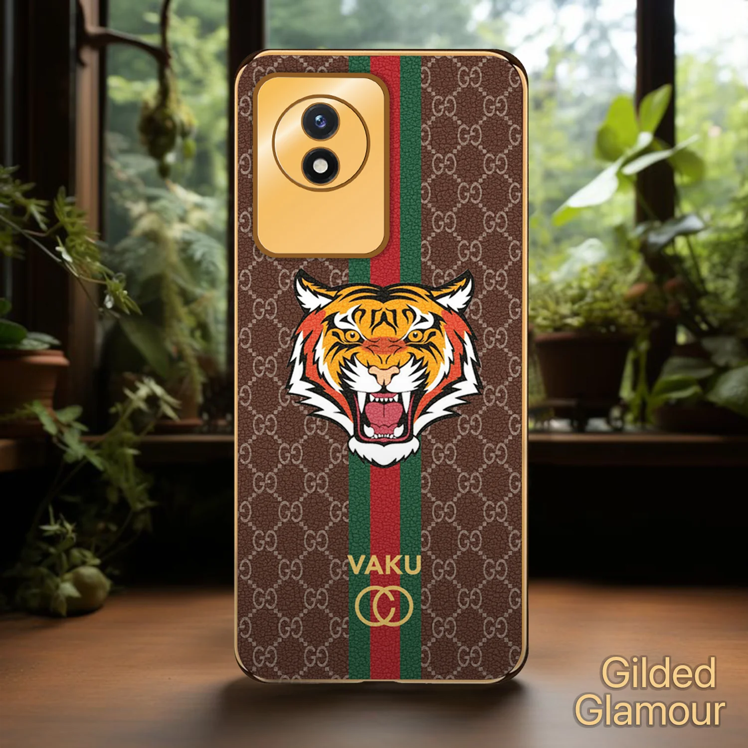 Vaku® Vivo Y02 Lynx Designer Leather Pattern Gold Electroplated Soft TPU Back Cover Case - Image 9