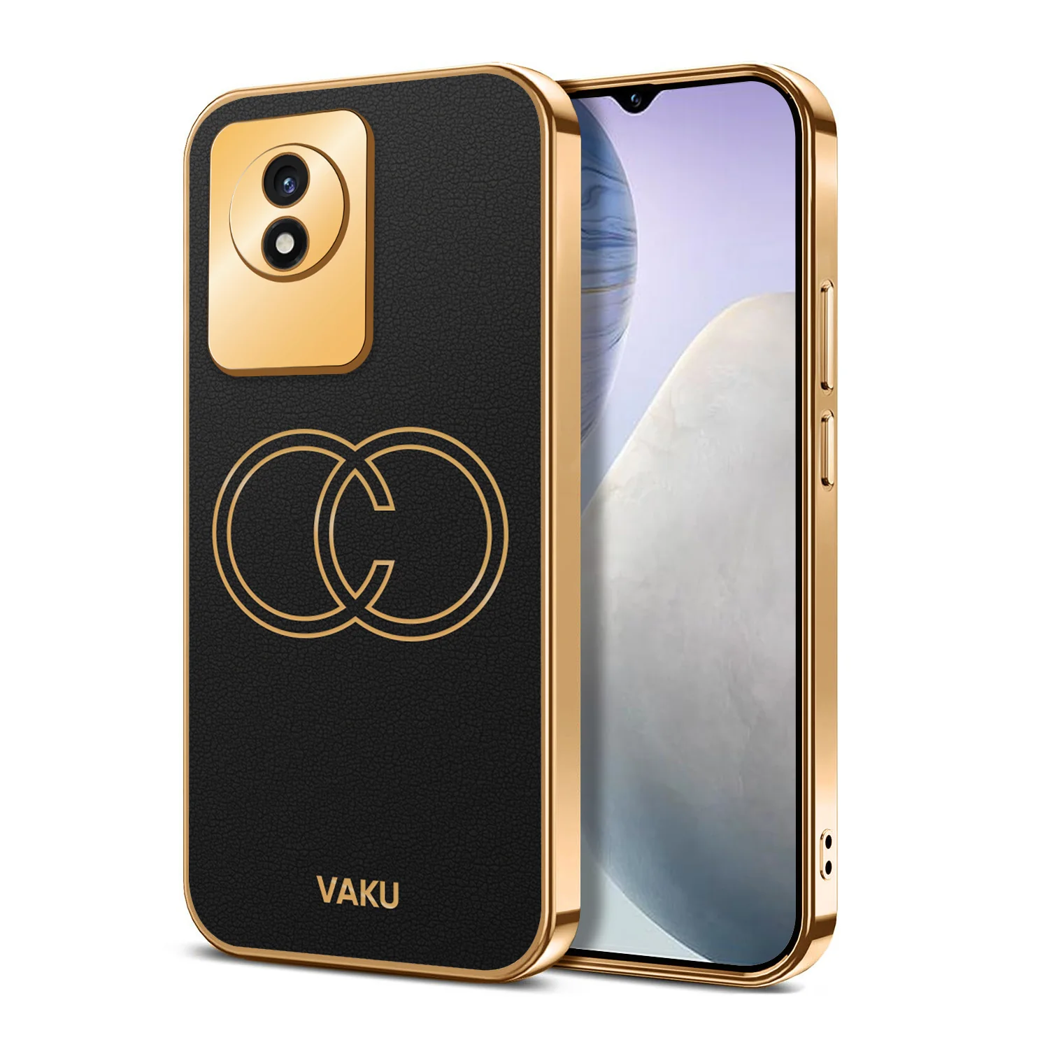 Vaku ® Vivo Y02 Skylar Leather Pattern Gold Electroplated Soft TPU Back Cover - Image 10
