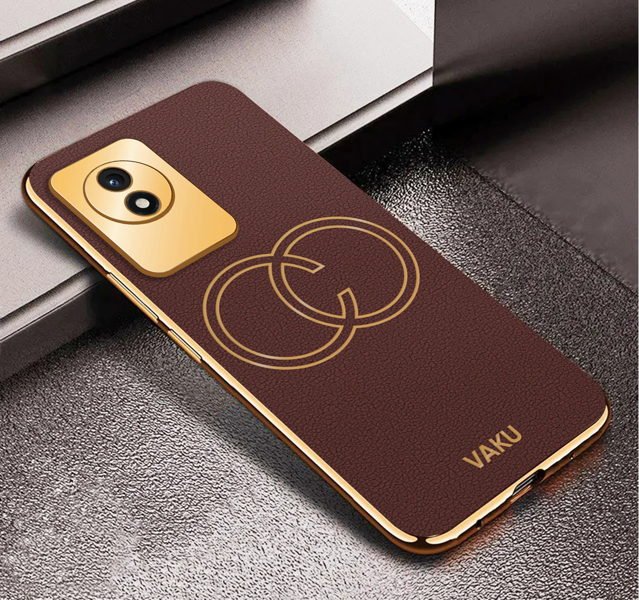 Vaku ® Vivo Y02 Skylar Leather Pattern Gold Electroplated Soft TPU Back Cover - Image 11
