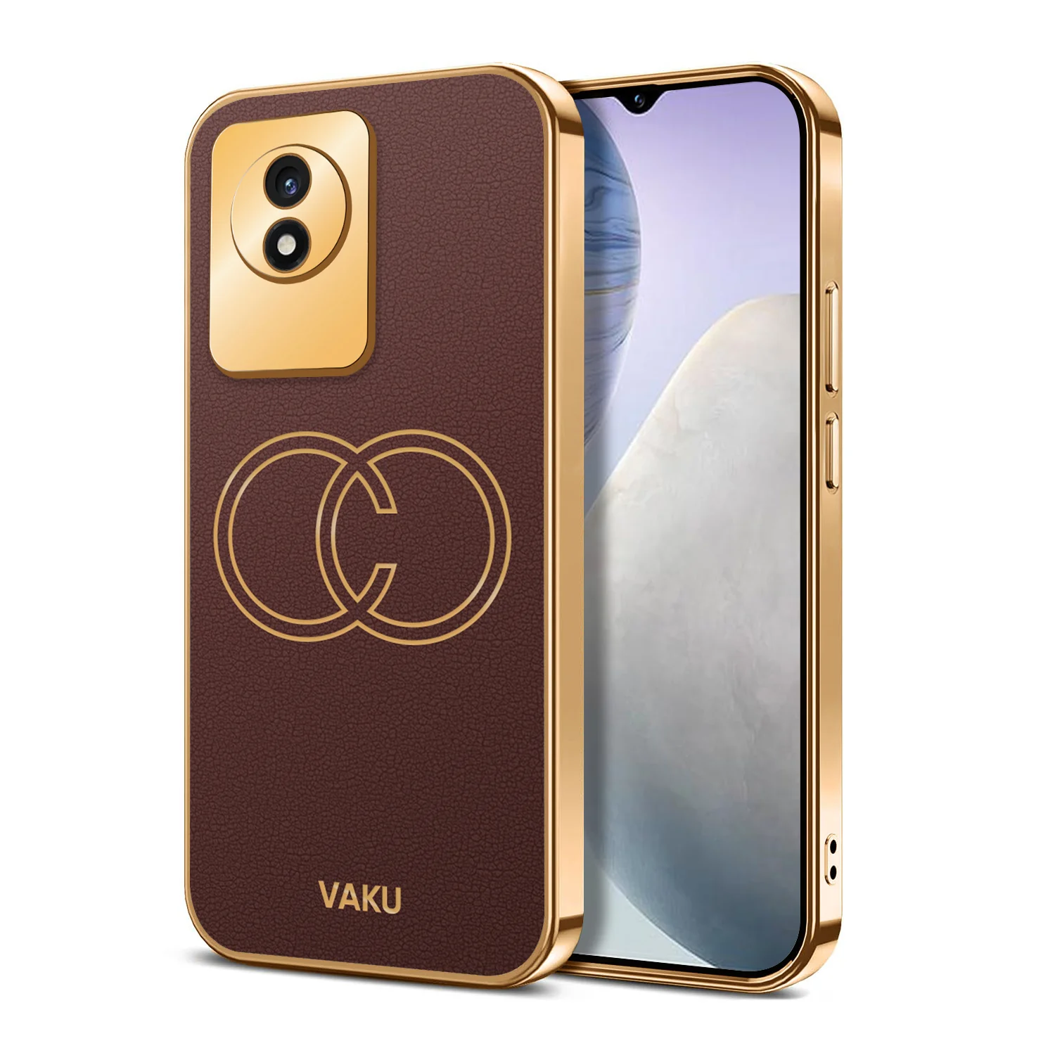 Vaku ® Vivo Y02 Skylar Leather Pattern Gold Electroplated Soft TPU Back Cover - Image 13