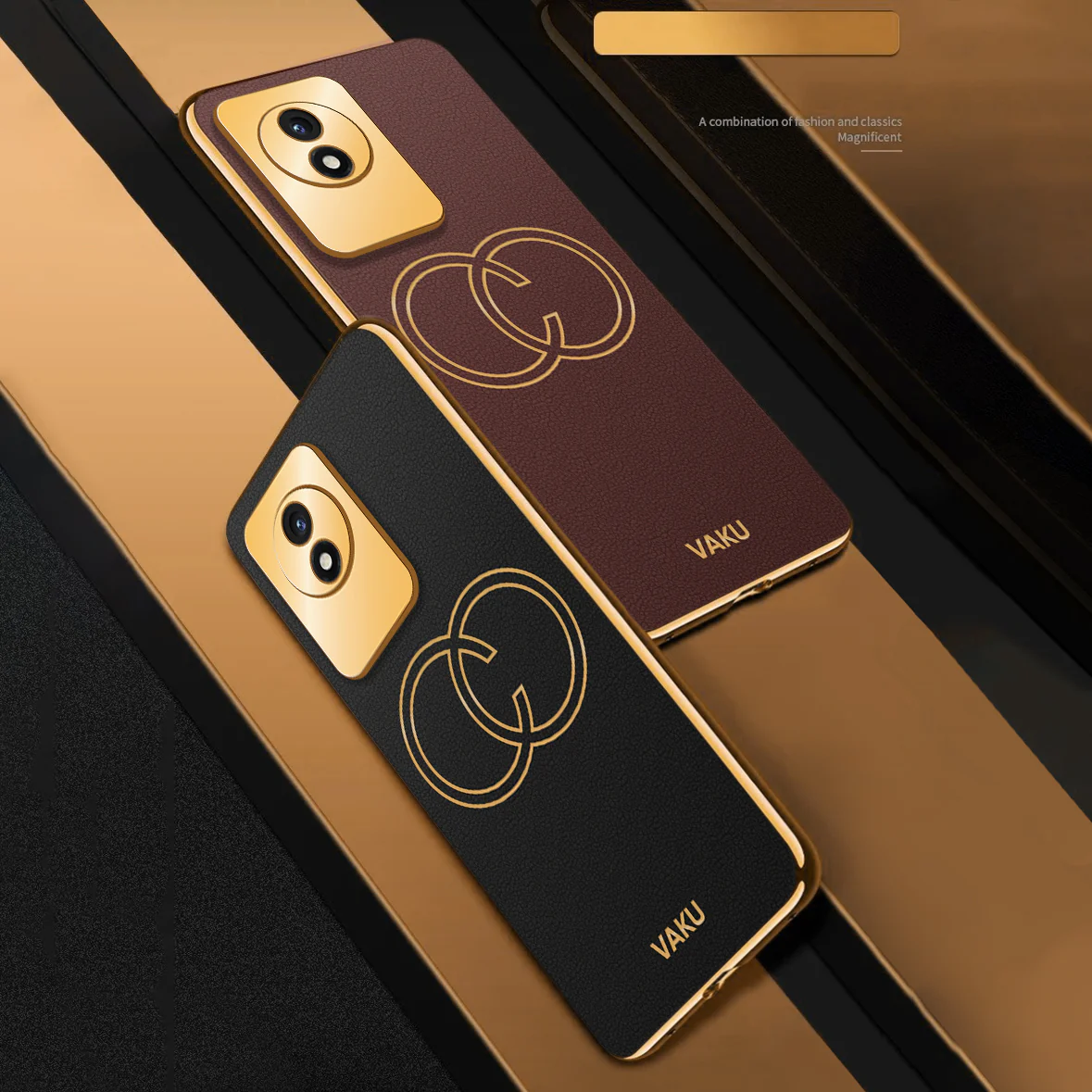 Vaku ® Vivo Y02 Skylar Leather Pattern Gold Electroplated Soft TPU Back Cover - Image 15