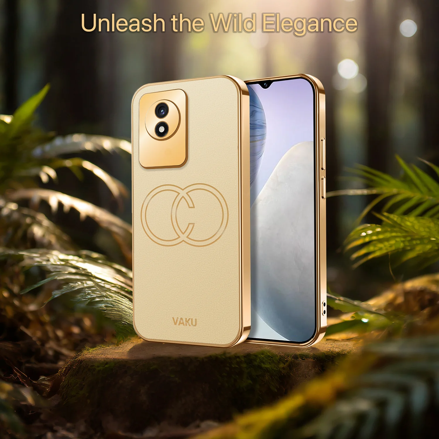 Vaku ® Vivo Y02 Skylar Leather Pattern Gold Electroplated Soft TPU Back Cover - Image 16