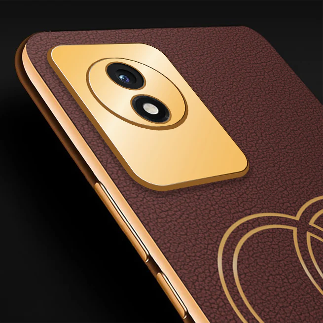 Vaku ® Vivo Y02 Skylar Leather Pattern Gold Electroplated Soft TPU Back Cover - Image 2