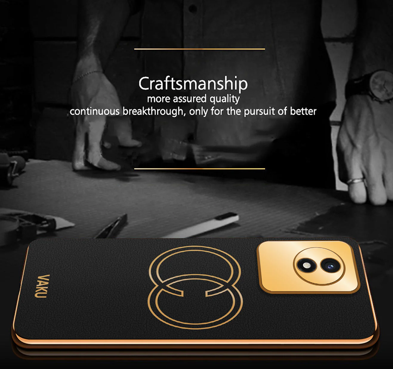 Vaku ® Vivo Y02 Skylar Leather Pattern Gold Electroplated Soft TPU Back Cover - Image 4