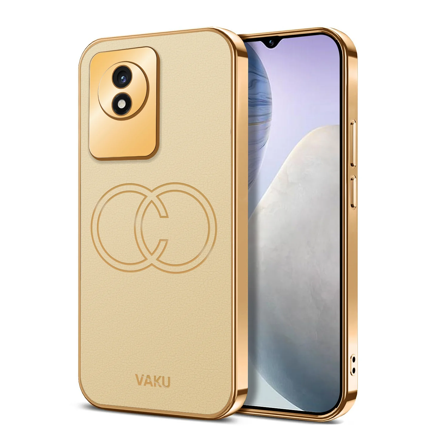 Vaku ® Vivo Y02 Skylar Leather Pattern Gold Electroplated Soft TPU Back Cover - Image 5