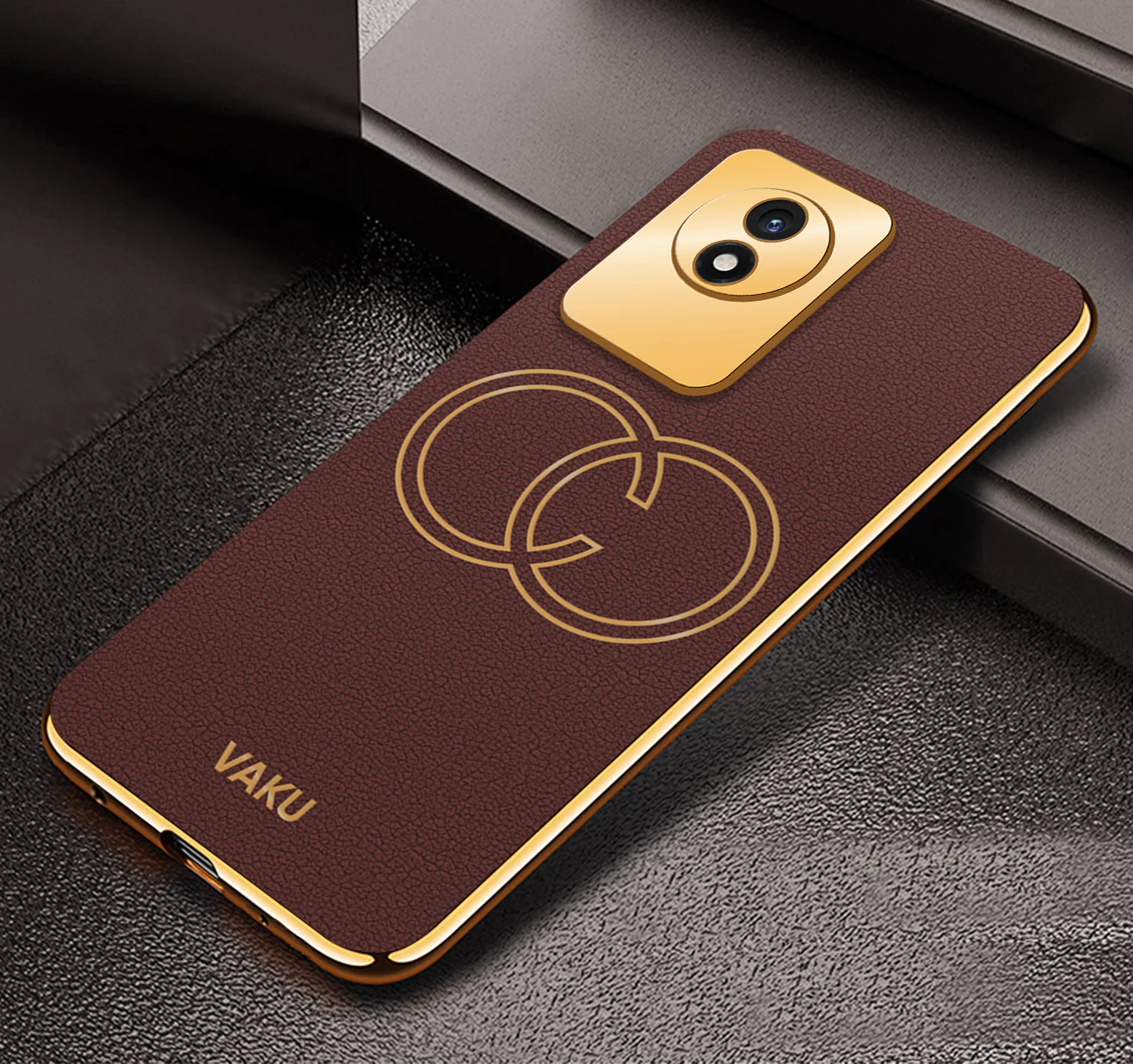 Vaku ® Vivo Y02 Skylar Leather Pattern Gold Electroplated Soft TPU Back Cover - Image 6