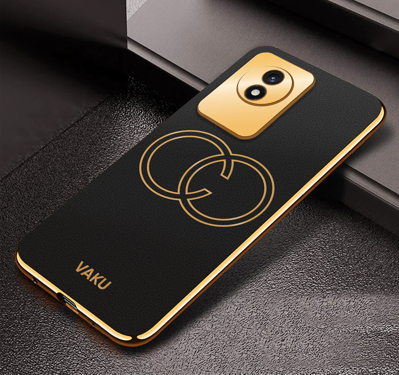 Vaku ® Vivo Y02 Skylar Leather Pattern Gold Electroplated Soft TPU Back Cover - Image 7
