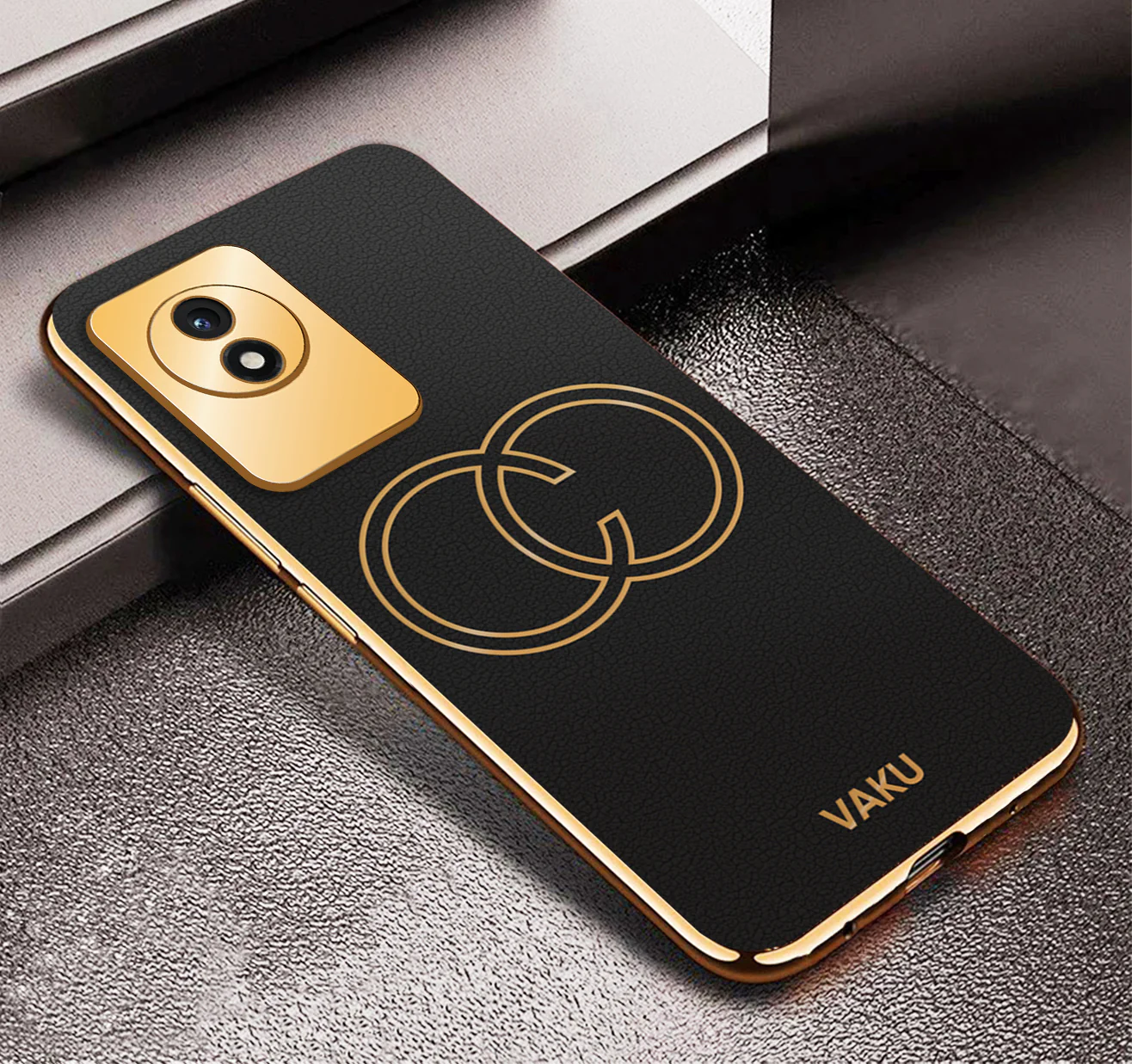 Vaku ® Vivo Y02 Skylar Leather Pattern Gold Electroplated Soft TPU Back Cover - Image 8