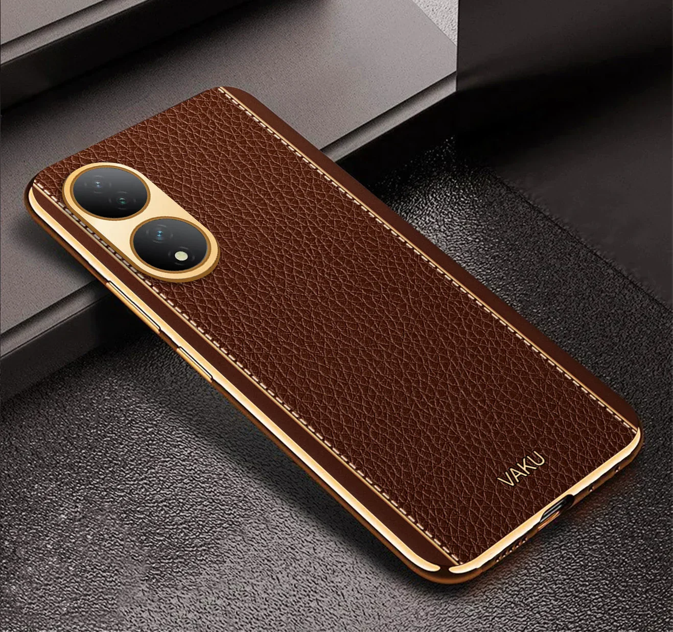 Vaku® Vivo Y100A 5G Luxemberg Leather Pattern Gold Electroplated Soft TPU Back Cover