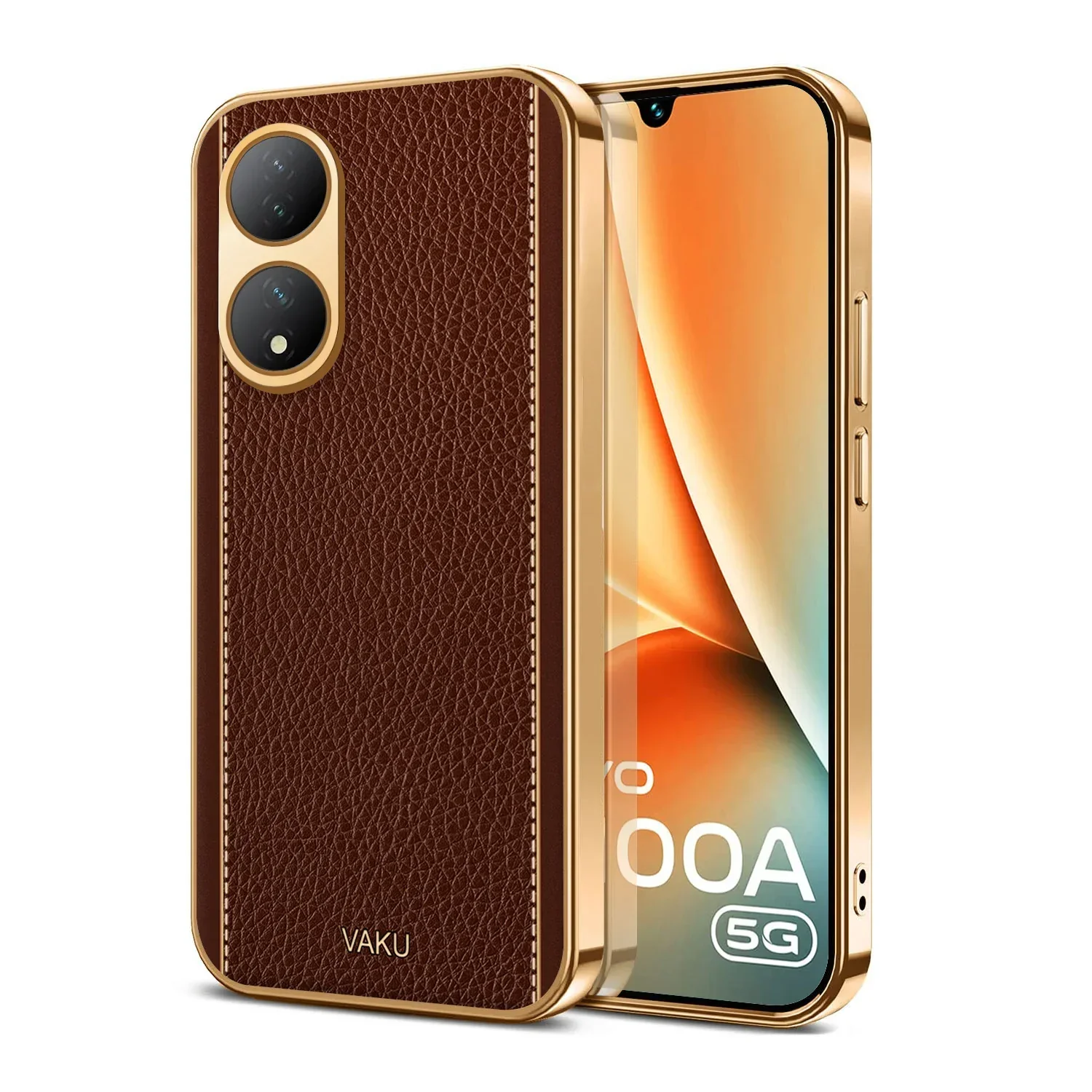 Vaku® Vivo Y100A 5G Luxemberg Leather Pattern Gold Electroplated Soft TPU Back Cover - Image 10