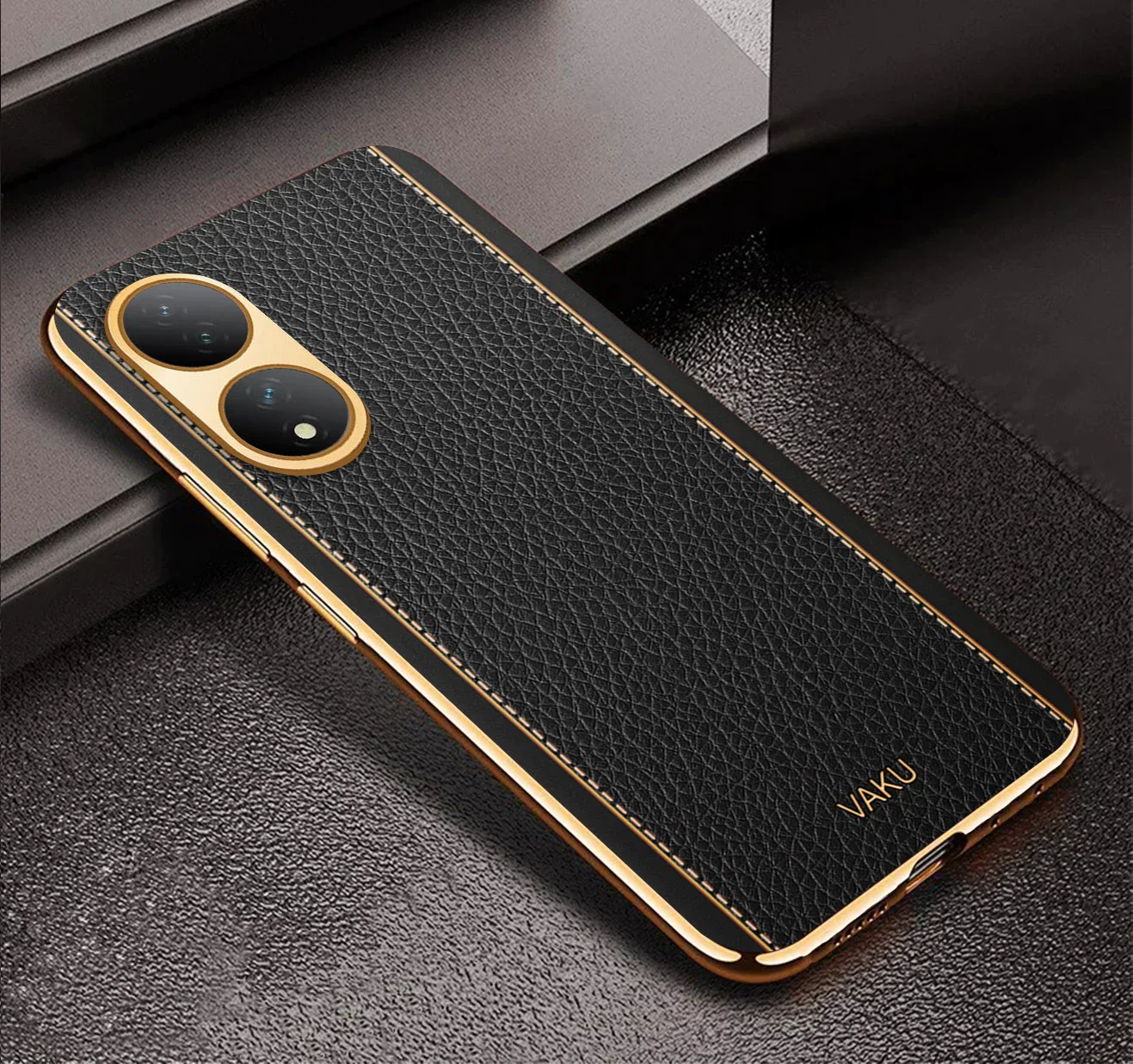 Vaku® Vivo Y100A 5G Luxemberg Leather Pattern Gold Electroplated Soft TPU Back Cover - Image 4