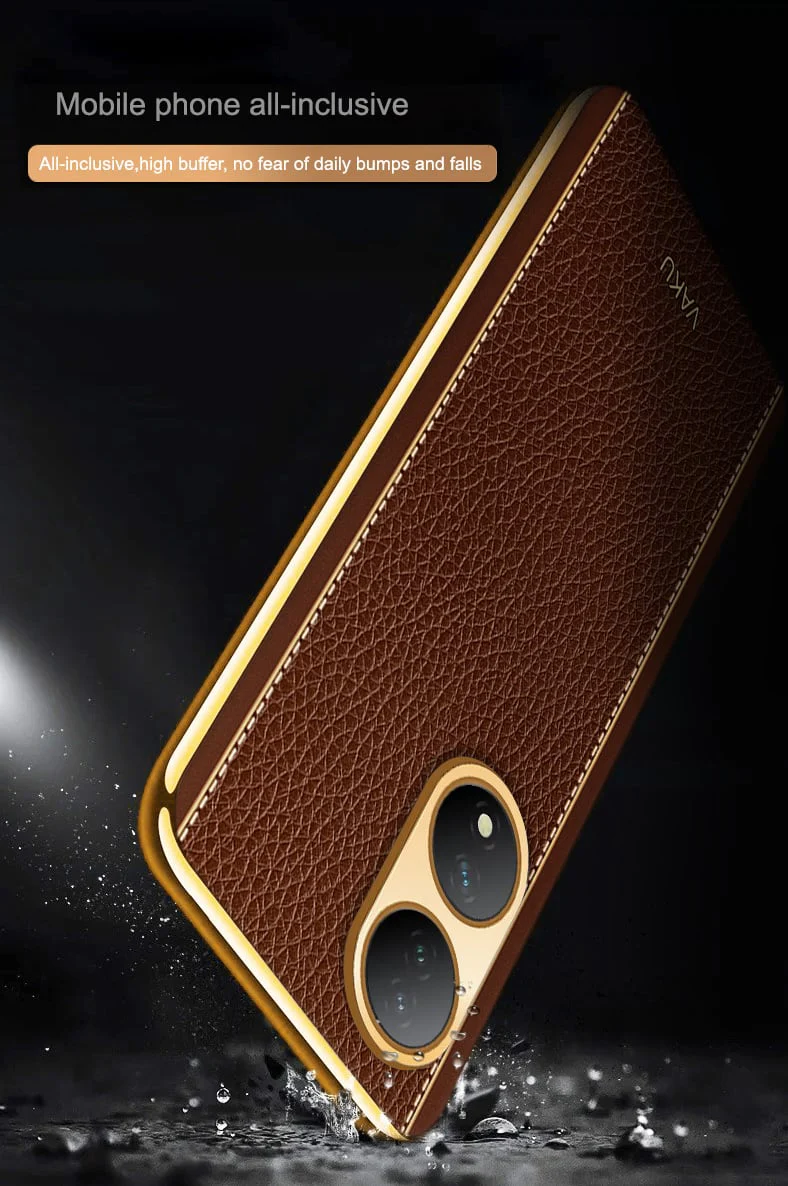 Vaku® Vivo Y100A 5G Luxemberg Leather Pattern Gold Electroplated Soft TPU Back Cover - Image 5