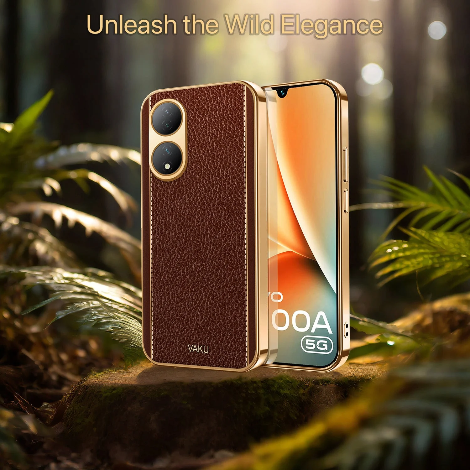 Vaku® Vivo Y100A 5G Luxemberg Leather Pattern Gold Electroplated Soft TPU Back Cover - Image 7