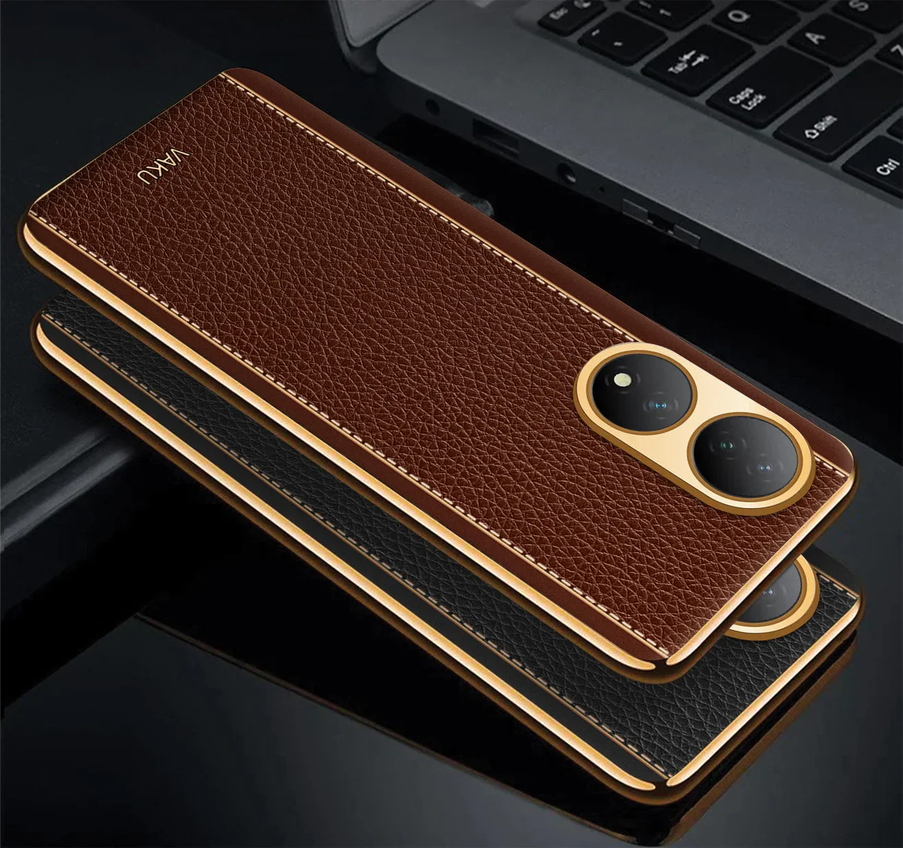 Vaku® Vivo Y100A 5G Luxemberg Leather Pattern Gold Electroplated Soft TPU Back Cover - Image 8