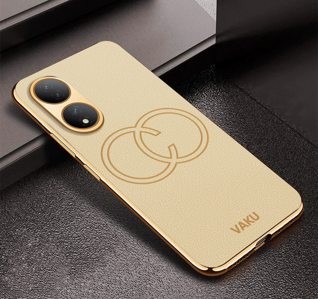 Vaku® Vivo Y100A 5G Skylar Leather Pattern Gold Electroplated Soft TPU Back Cover