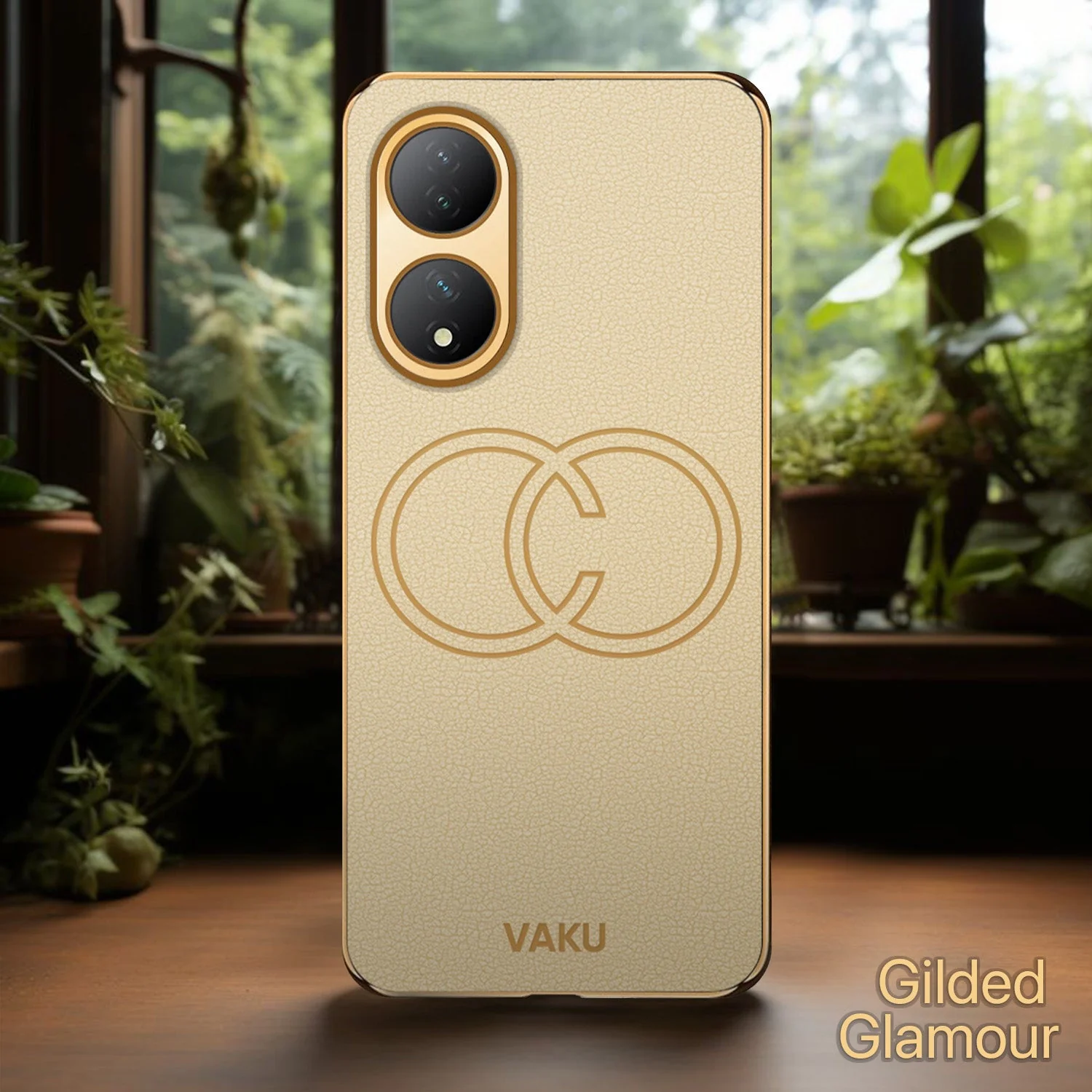 Vaku® Vivo Y100A 5G Skylar Leather Pattern Gold Electroplated Soft TPU Back Cover - Image 10