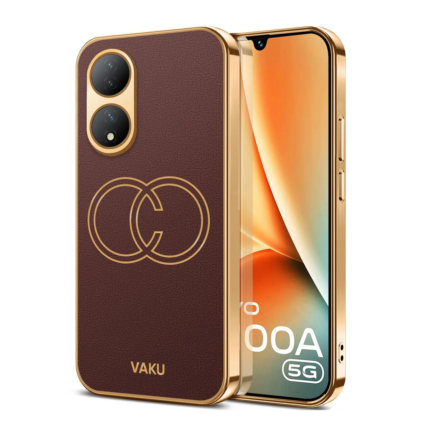 Vaku® Vivo Y100A 5G Skylar Leather Pattern Gold Electroplated Soft TPU Back Cover - Image 2