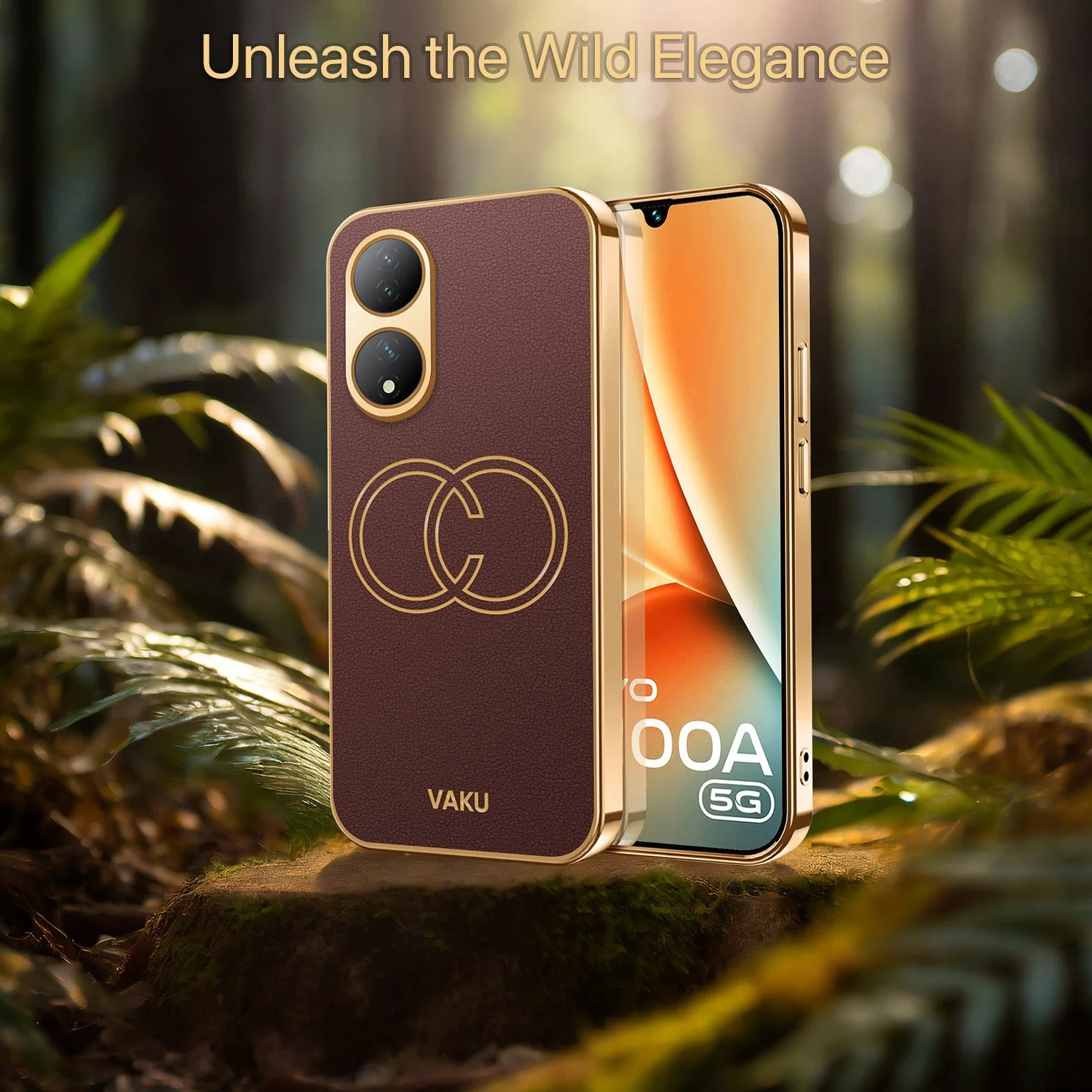 Vaku® Vivo Y100A 5G Skylar Leather Pattern Gold Electroplated Soft TPU Back Cover - Image 3