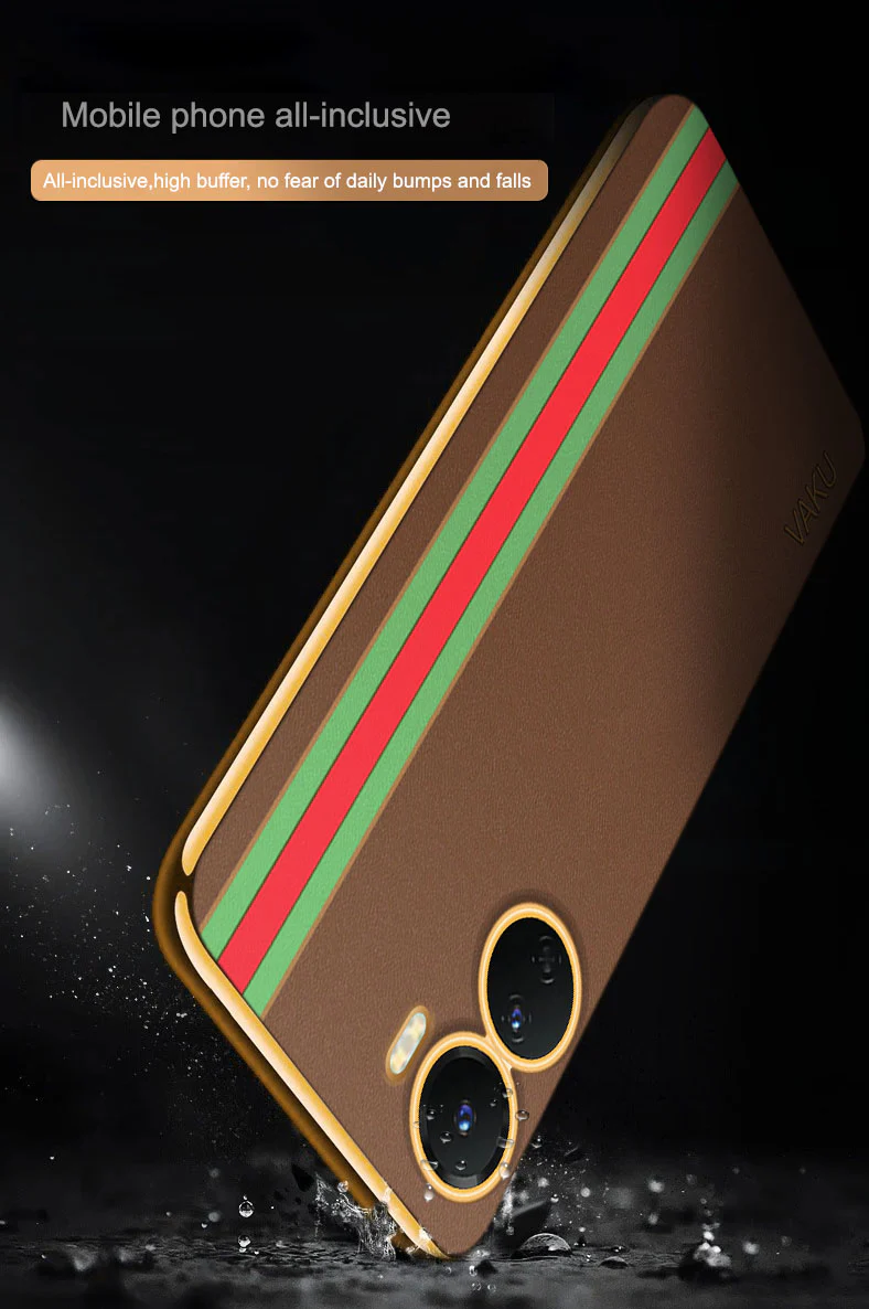 Vaku® Vivo Y16 Felix Line Leather Stitched Gold Electroplated Soft TPU Back Cover Case - Image 15