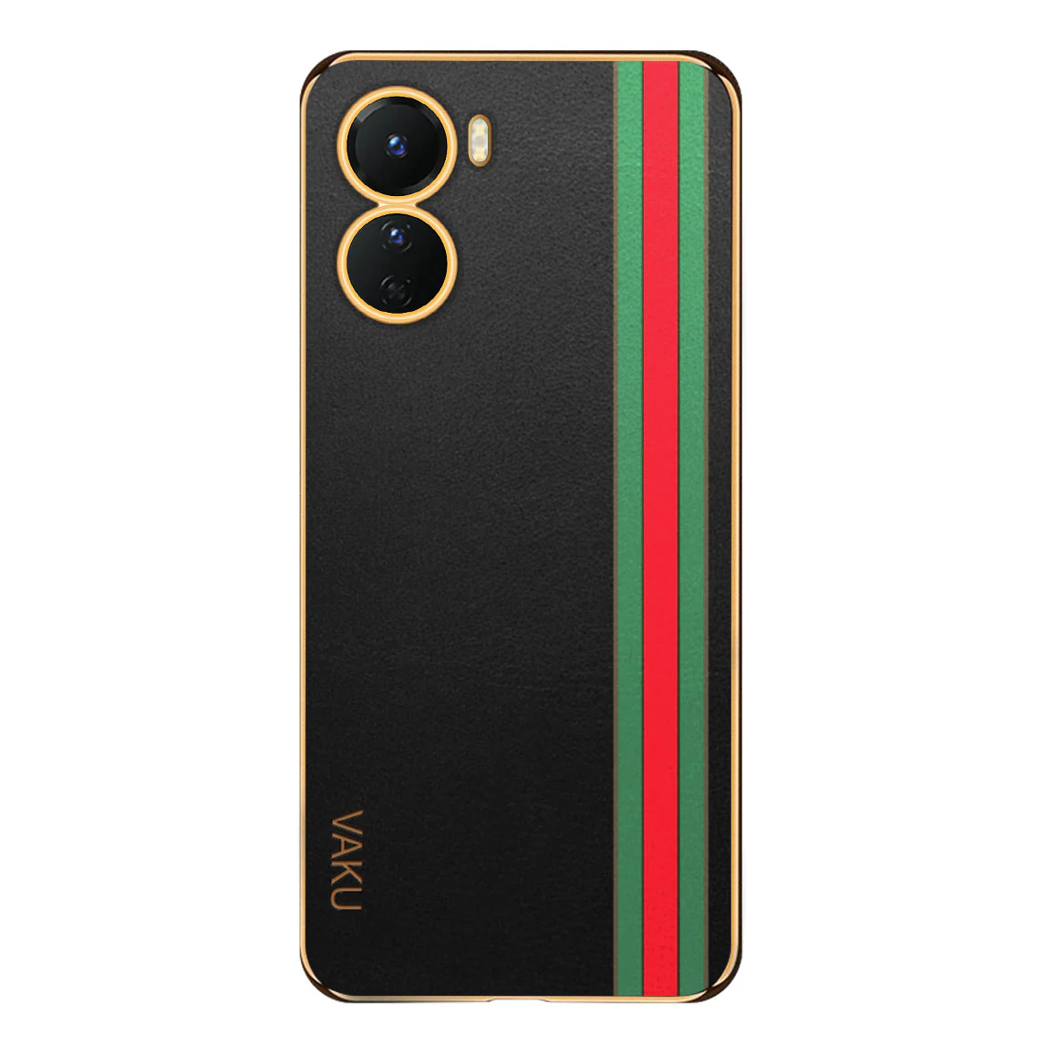 Vaku® Vivo Y16 Felix Line Leather Stitched Gold Electroplated Soft TPU Back Cover Case - Image 6