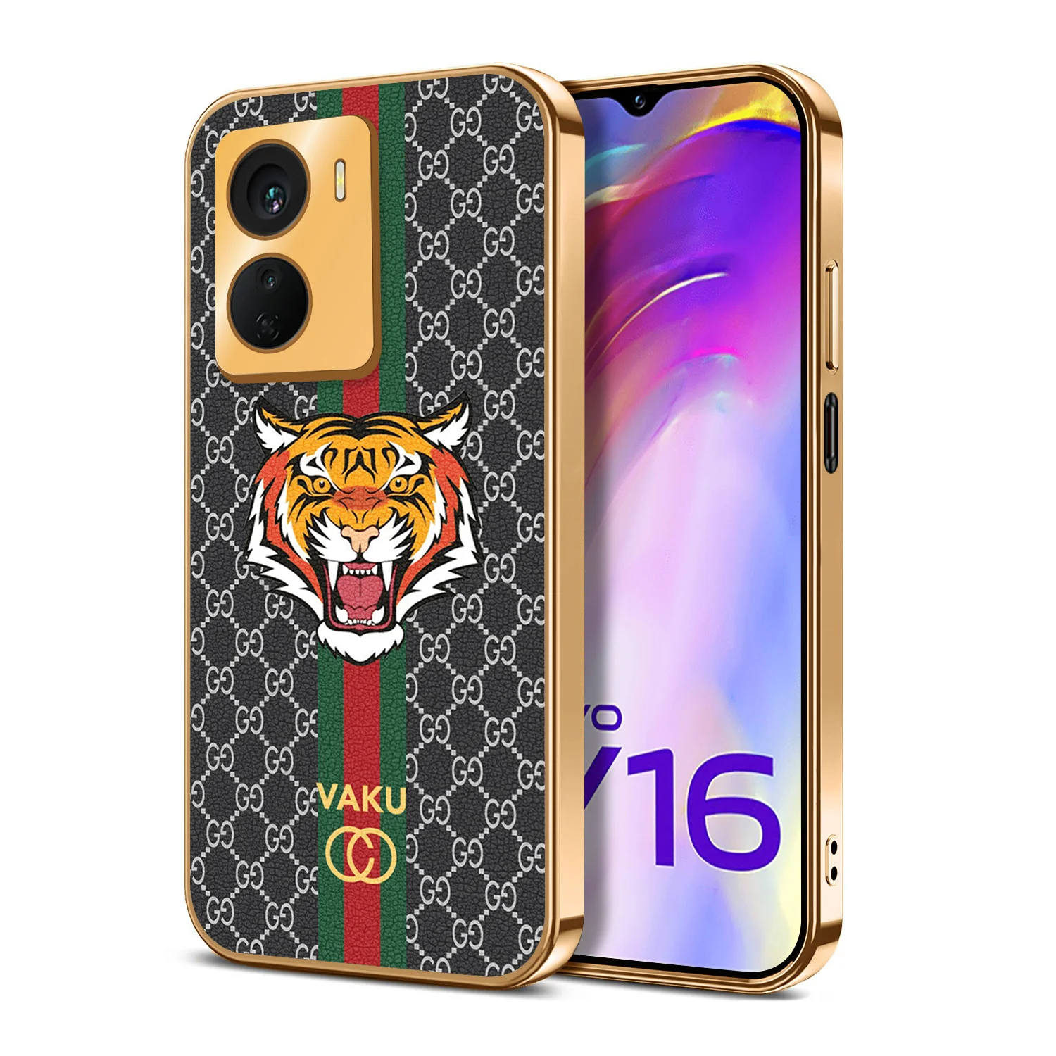 Vaku ® Vivo Y16 Lynx Designer Leather Pattern Gold Electroplated Soft TPU Back Cover Case - Image 10