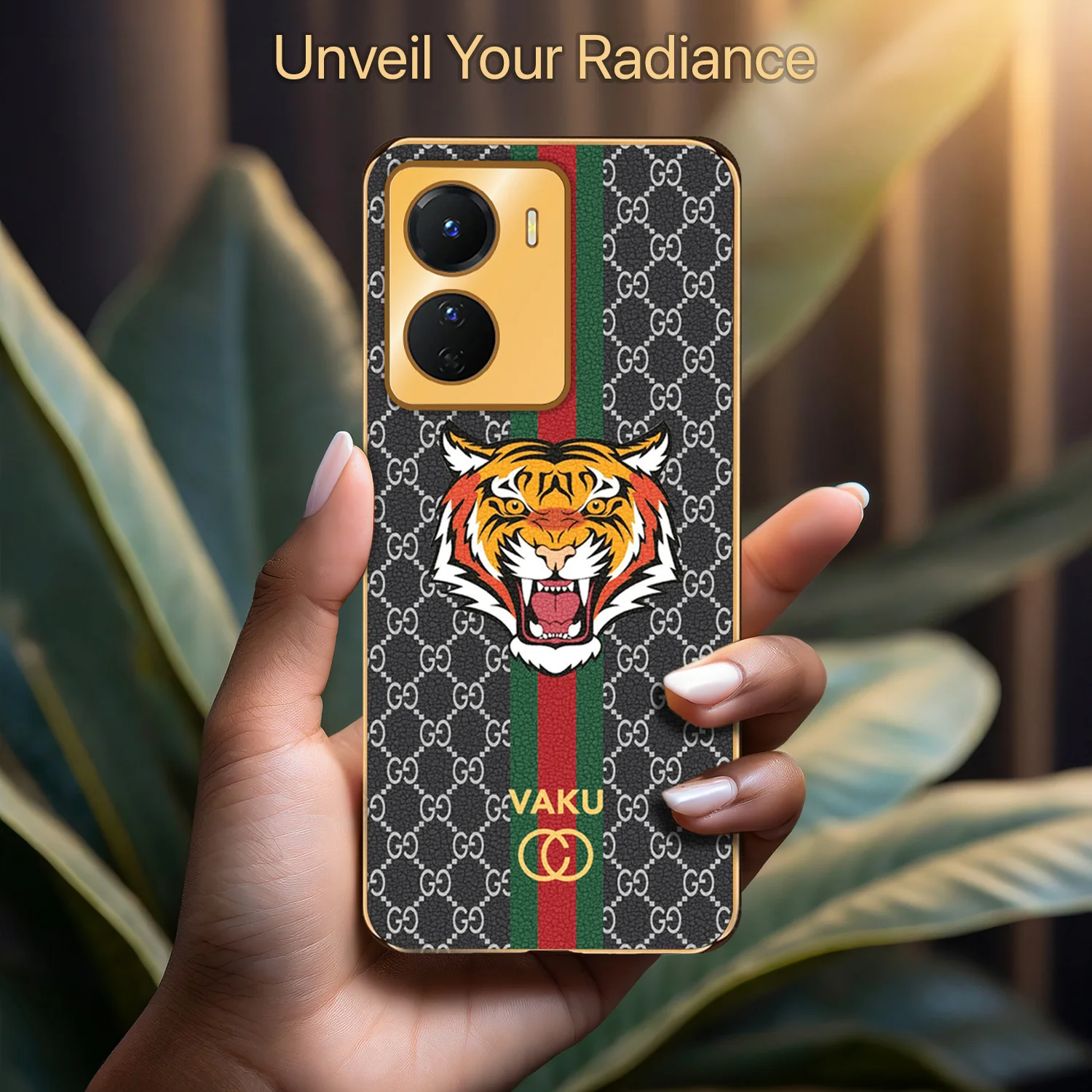 Vaku ® Vivo Y16 Lynx Designer Leather Pattern Gold Electroplated Soft TPU Back Cover Case - Image 11