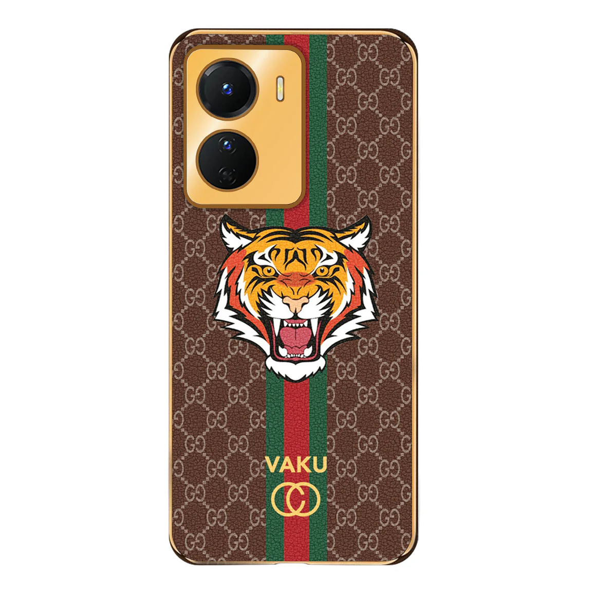 Vaku ® Vivo Y16 Lynx Designer Leather Pattern Gold Electroplated Soft TPU Back Cover Case - Image 15