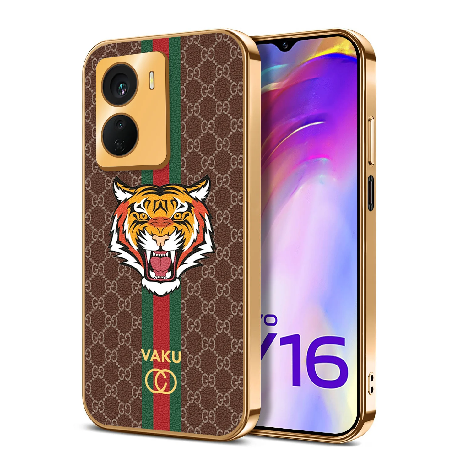 Vaku ® Vivo Y16 Lynx Designer Leather Pattern Gold Electroplated Soft TPU Back Cover Case - Image 16