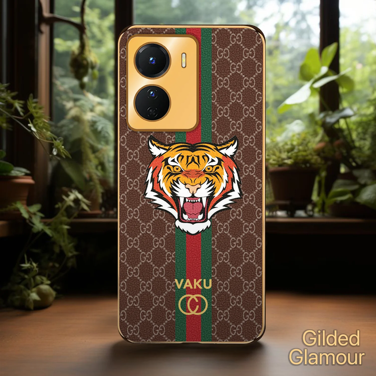 Vaku ® Vivo Y16 Lynx Designer Leather Pattern Gold Electroplated Soft TPU Back Cover Case - Image 17