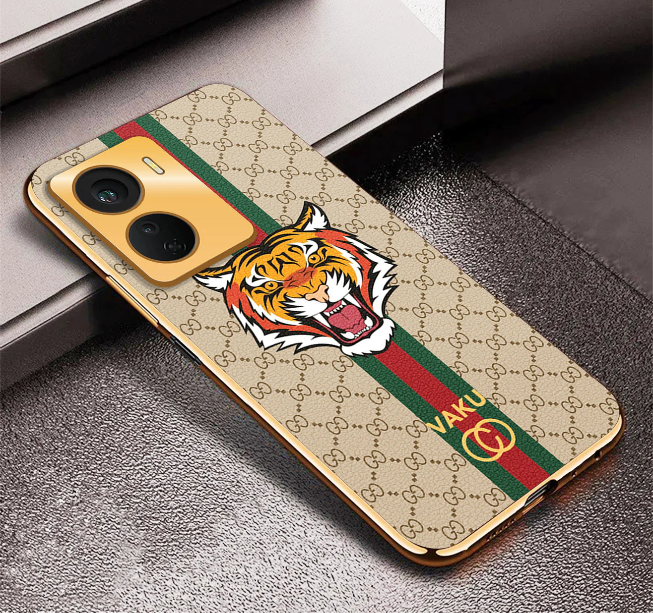 Vaku ® Vivo Y16 Lynx Designer Leather Pattern Gold Electroplated Soft TPU Back Cover Case - Image 18