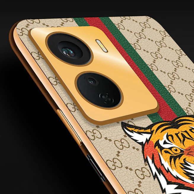 Vaku ® Vivo Y16 Lynx Designer Leather Pattern Gold Electroplated Soft TPU Back Cover Case - Image 2