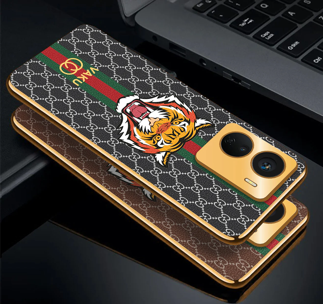 Vaku ® Vivo Y16 Lynx Designer Leather Pattern Gold Electroplated Soft TPU Back Cover Case - Image 3