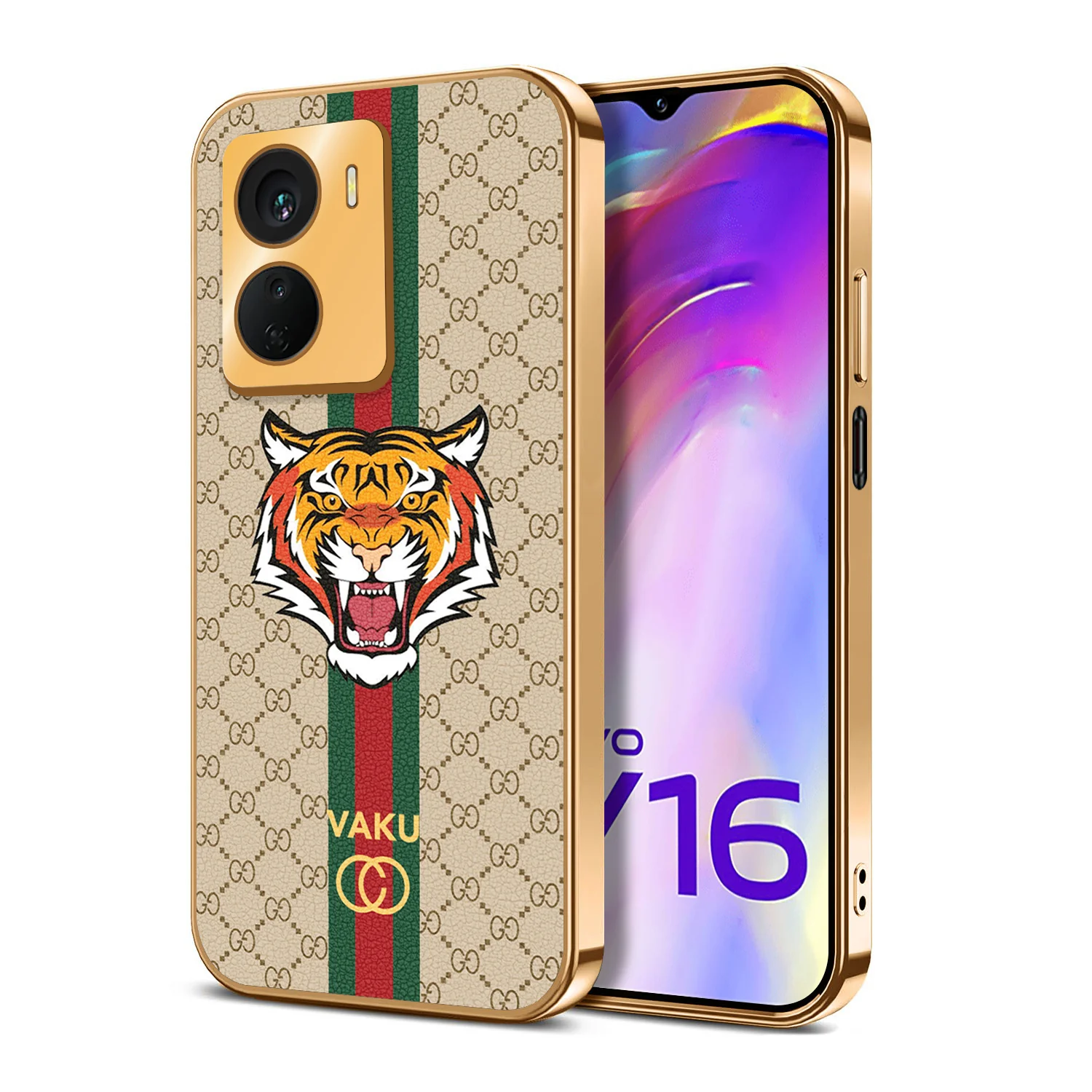 Vaku ® Vivo Y16 Lynx Designer Leather Pattern Gold Electroplated Soft TPU Back Cover Case - Image 8