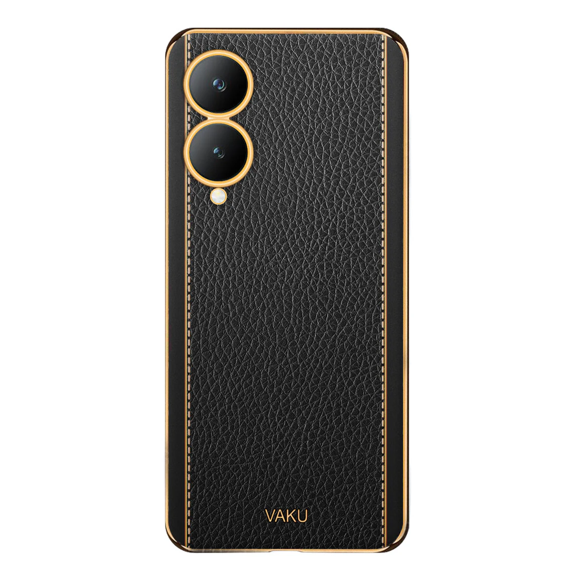 Vaku® Vivo Y17s Luxemberg Leather Stitched Gold Electroplated Soft TPU Back Cover Case - Image 10