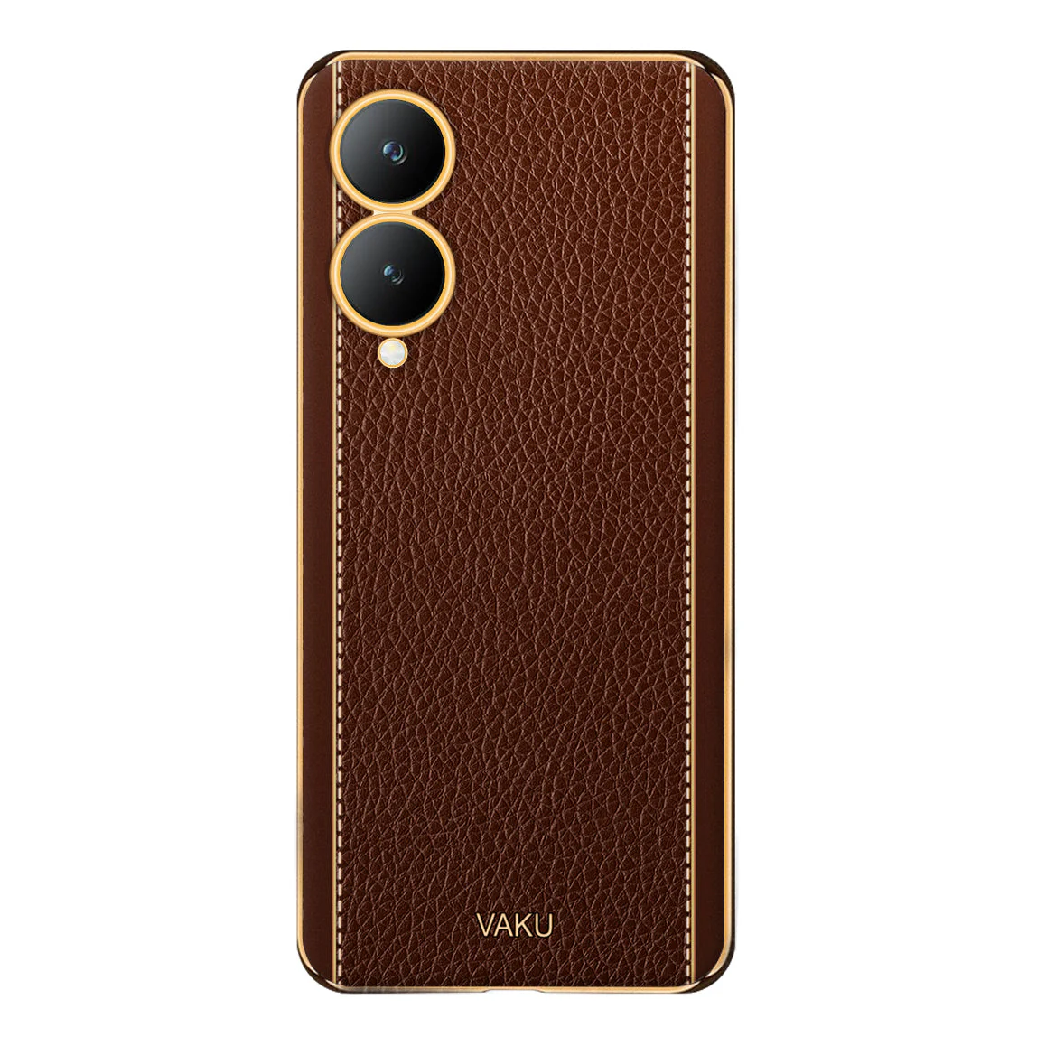 Vaku® Vivo Y17s Luxemberg Leather Stitched Gold Electroplated Soft TPU Back Cover Case - Image 8