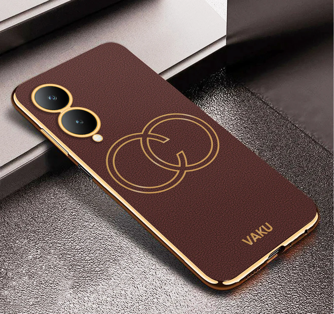 Vaku ® Vivo Y17s Skylar Leather Pattern Gold Electroplated Soft TPU Back Cover - Image 11