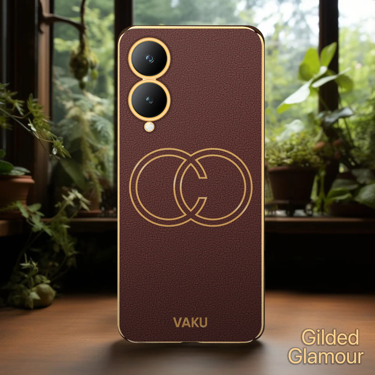 Vaku ® Vivo Y17s Skylar Leather Pattern Gold Electroplated Soft TPU Back Cover - Image 14