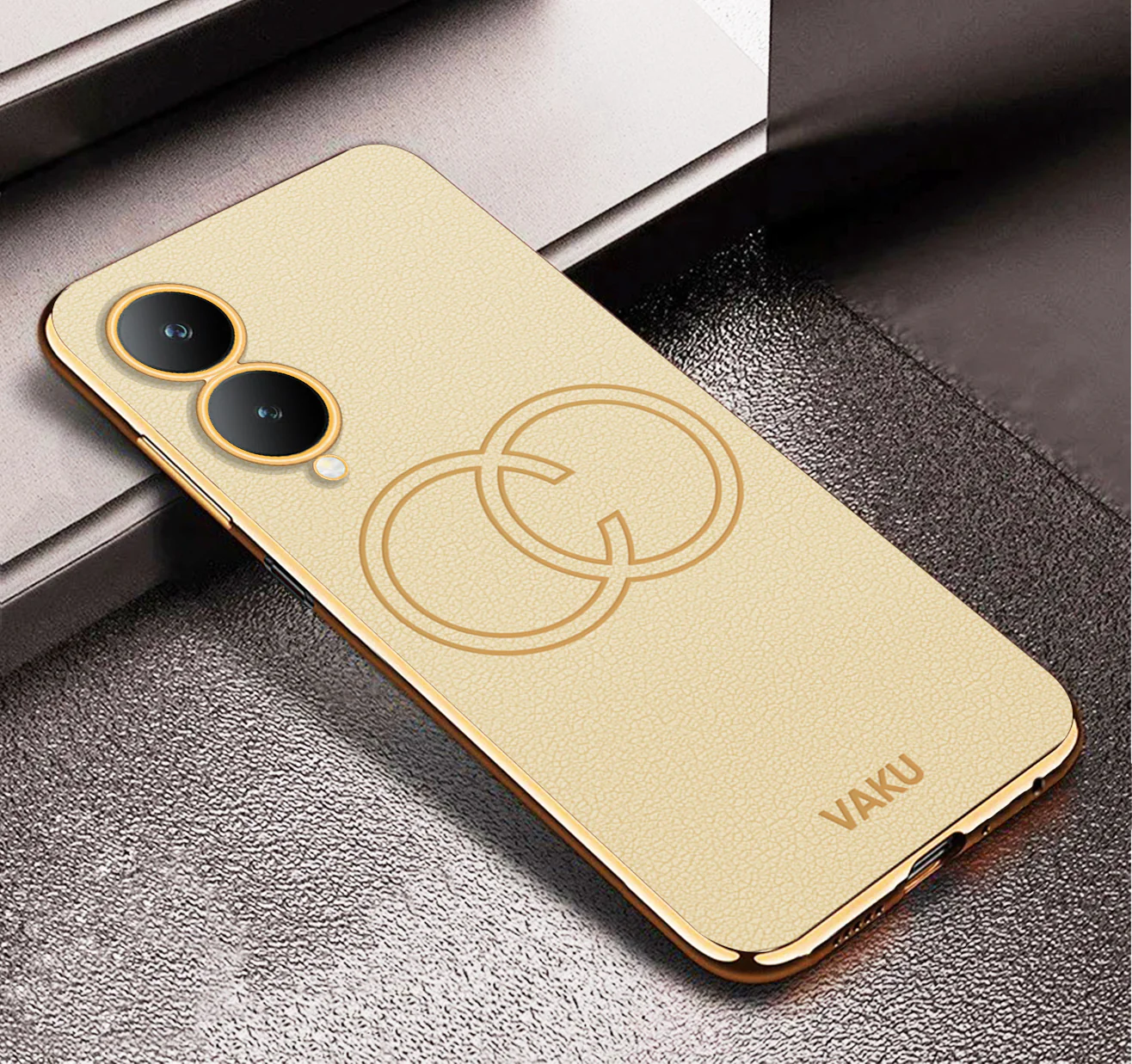 Vaku ® Vivo Y17s Skylar Leather Pattern Gold Electroplated Soft TPU Back Cover - Image 15