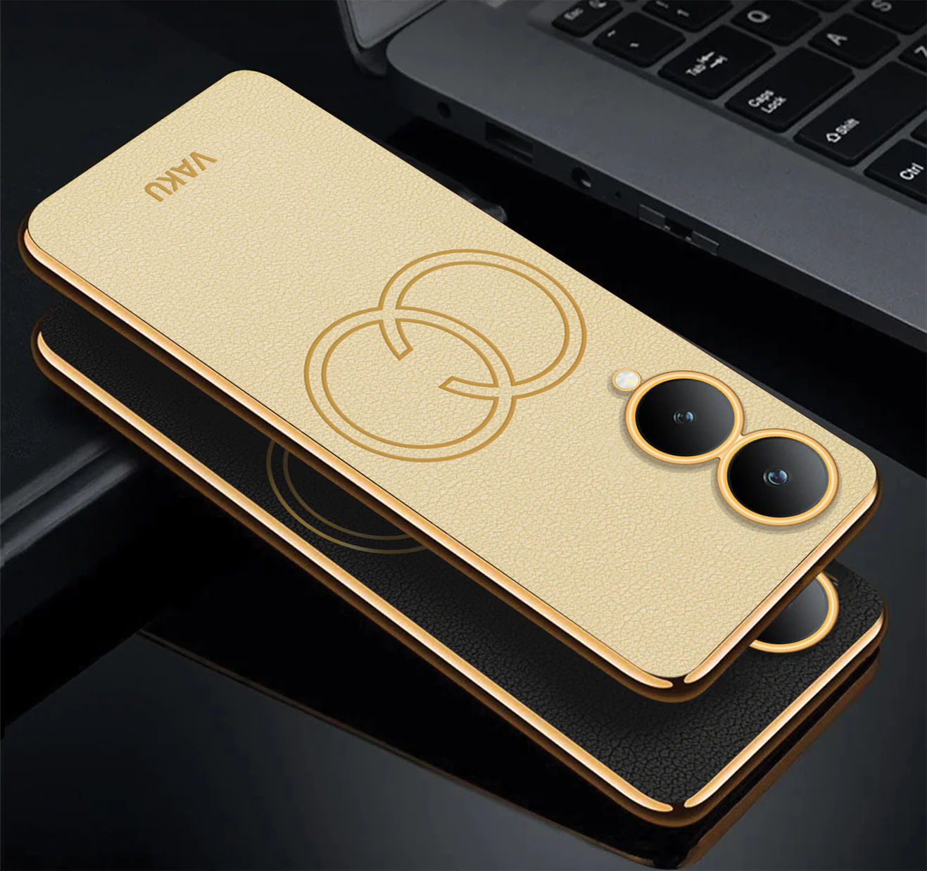 Vaku ® Vivo Y17s Skylar Leather Pattern Gold Electroplated Soft TPU Back Cover - Image 16