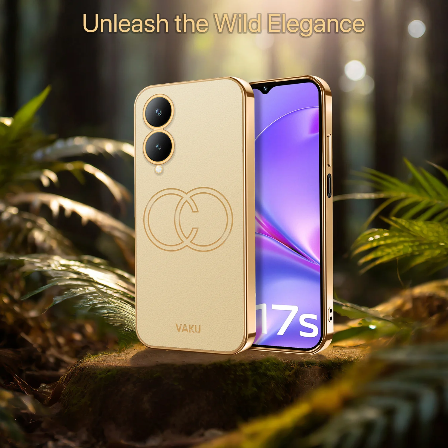 Vaku ® Vivo Y17s Skylar Leather Pattern Gold Electroplated Soft TPU Back Cover - Image 17
