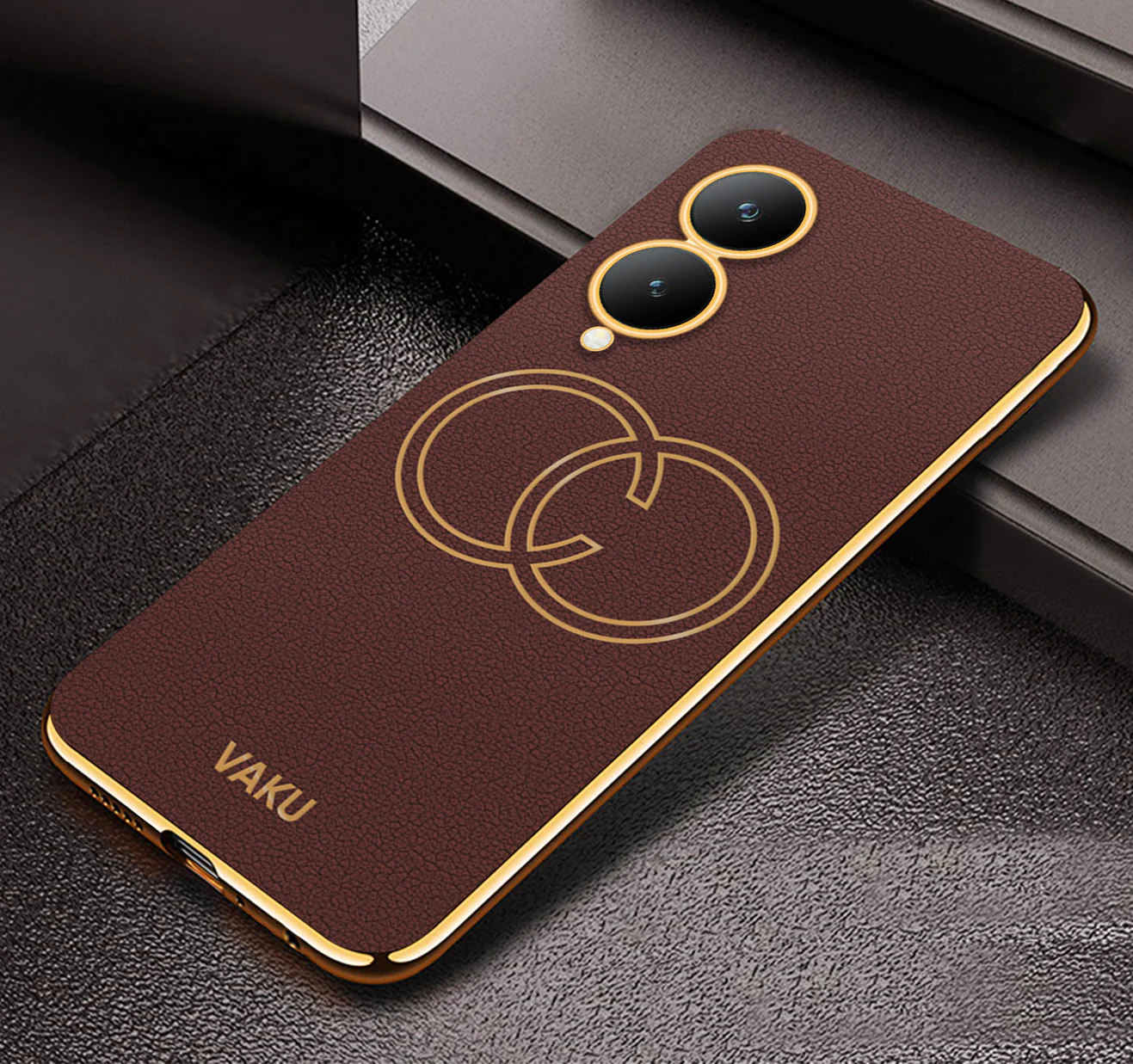 Vaku ® Vivo Y17s Skylar Leather Pattern Gold Electroplated Soft TPU Back Cover - Image 4