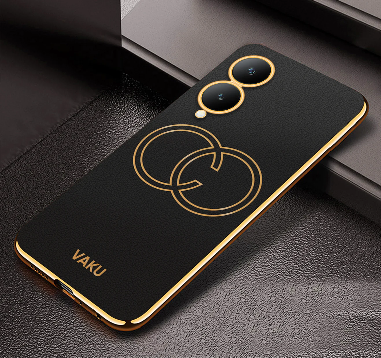 Vaku ® Vivo Y17s Skylar Leather Pattern Gold Electroplated Soft TPU Back Cover - Image 6