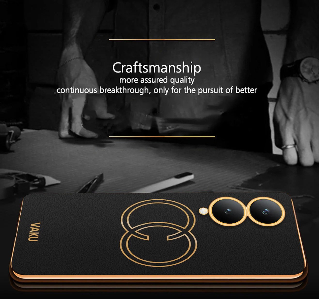 Vaku ® Vivo Y17s Skylar Leather Pattern Gold Electroplated Soft TPU Back Cover - Image 8