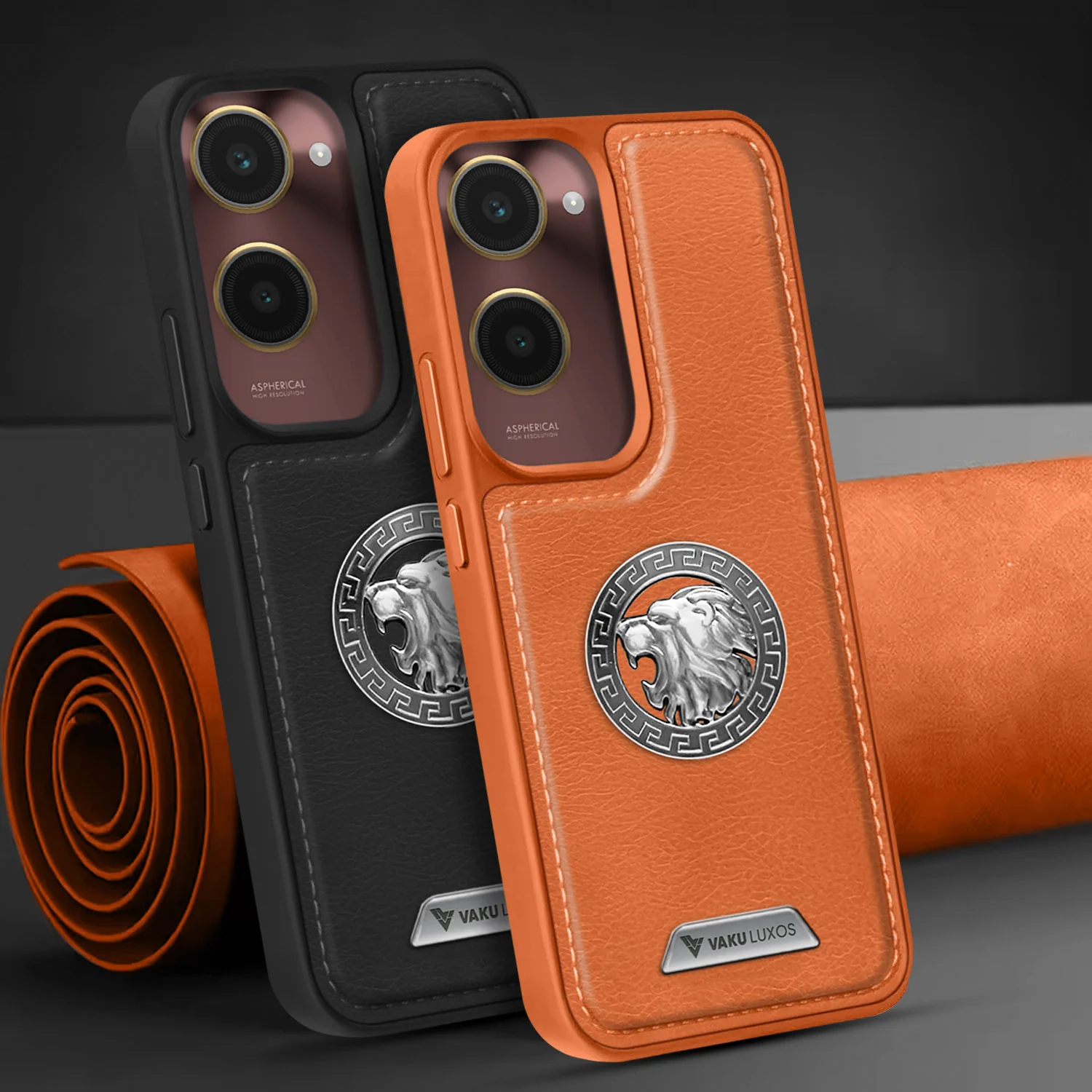 Vaku ® Vivo Y18 Regal Shield Metal Lion Engraved Leather Back Cover - Image 10