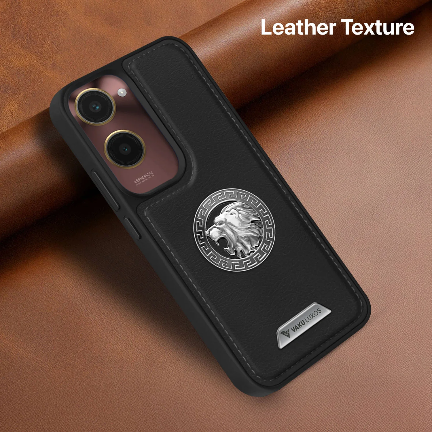Vaku ® Vivo Y18 Regal Shield Metal Lion Engraved Leather Back Cover - Image 12