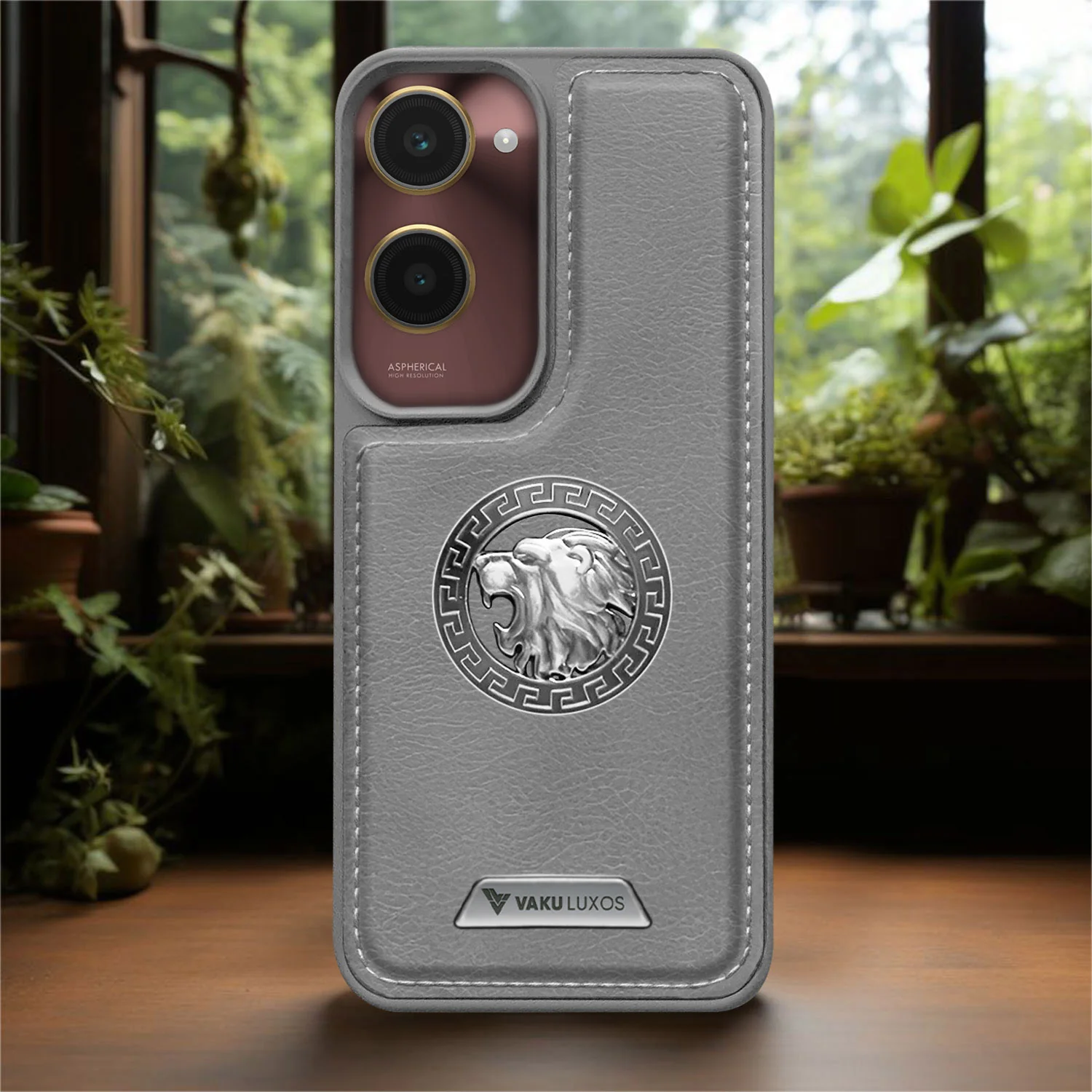 Vaku ® Vivo Y18 Regal Shield Metal Lion Engraved Leather Back Cover - Image 14